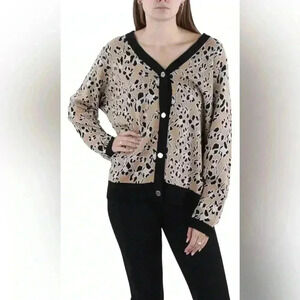 Anne Klein Women's Jaquard Floral Print Button Down Cardigan Sweater